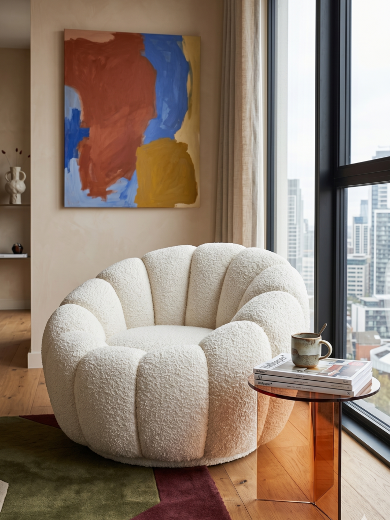 Mello swivel chair dupe in een hotel chique interieur