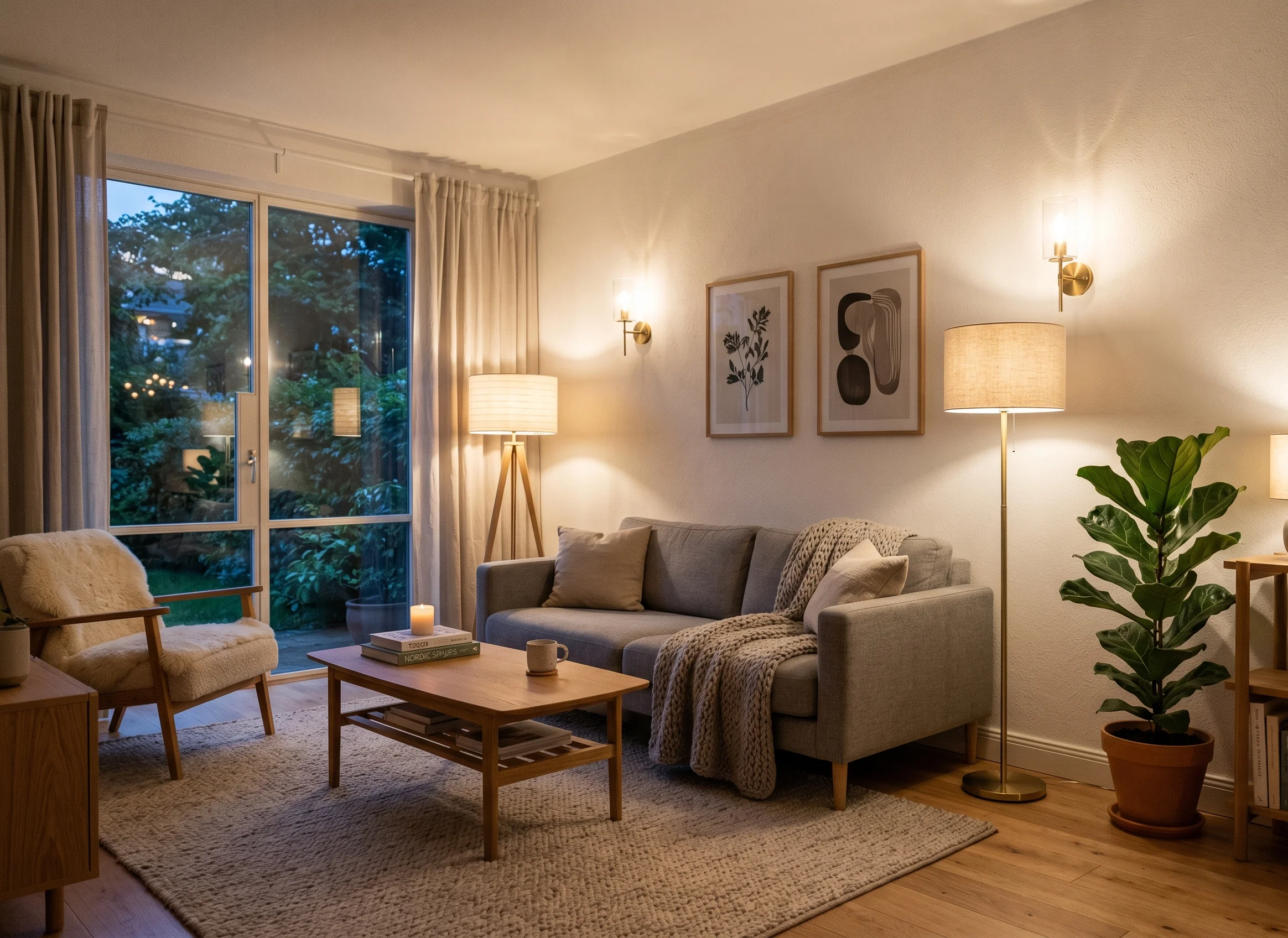 Wandlamp uitgelicht naast een kunstwerk voor een gezellige sfeer in de woonkamer