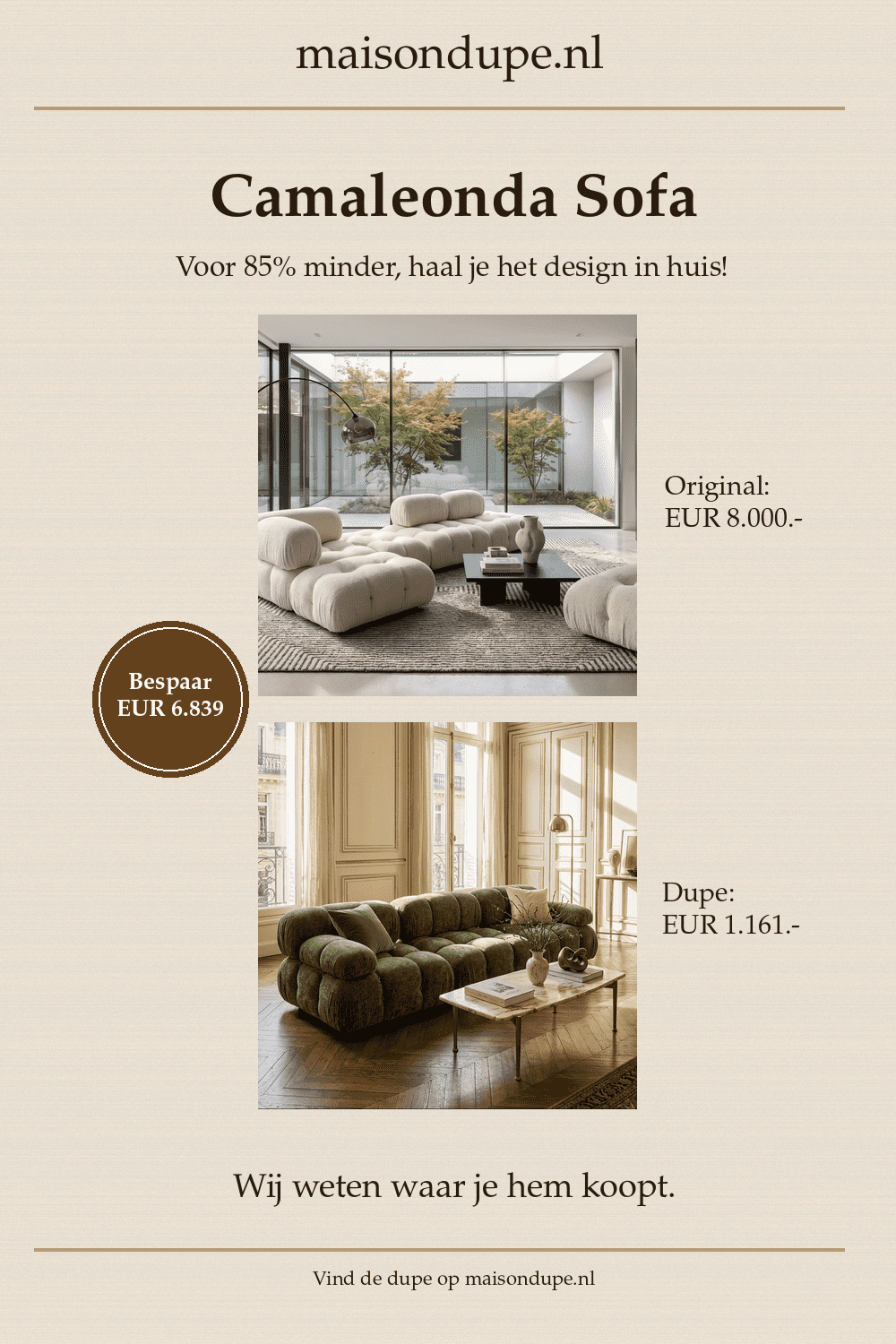 Camaleonda Sofa dupe gevonden op maisondupe.nl - bespaar 85% op het origineel