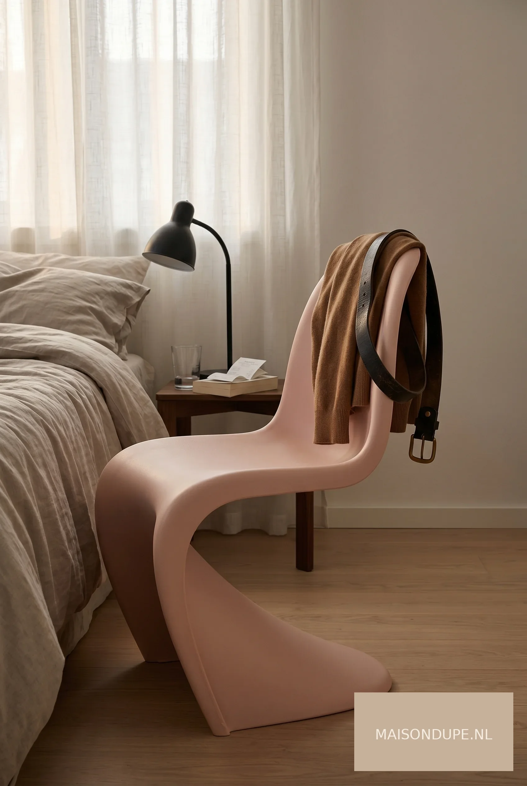 Stijlicoon Panton Chair dupe in een luxe sfeervolle woonomgeving.