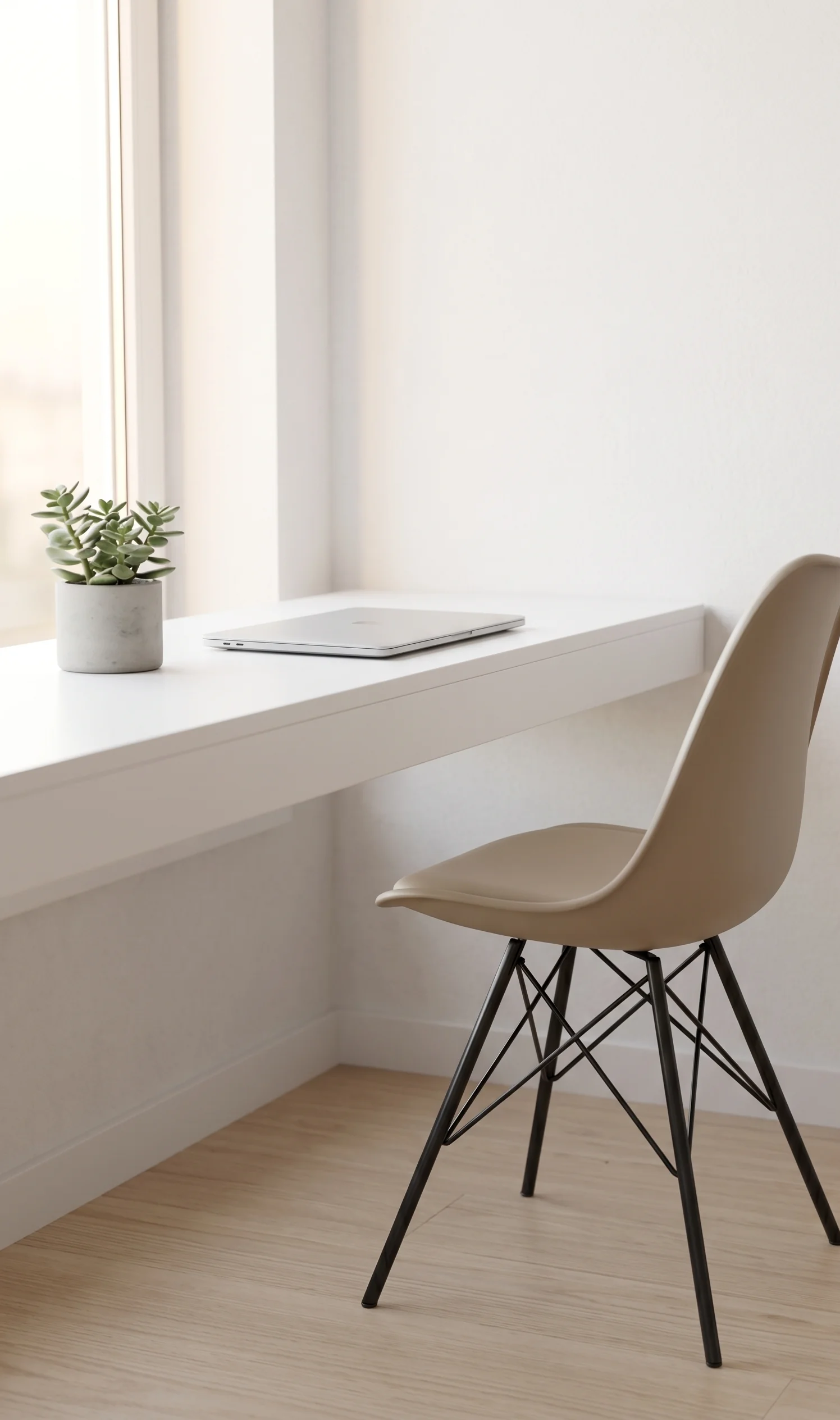 Witte stoel aan een Scandinavische eettafel
