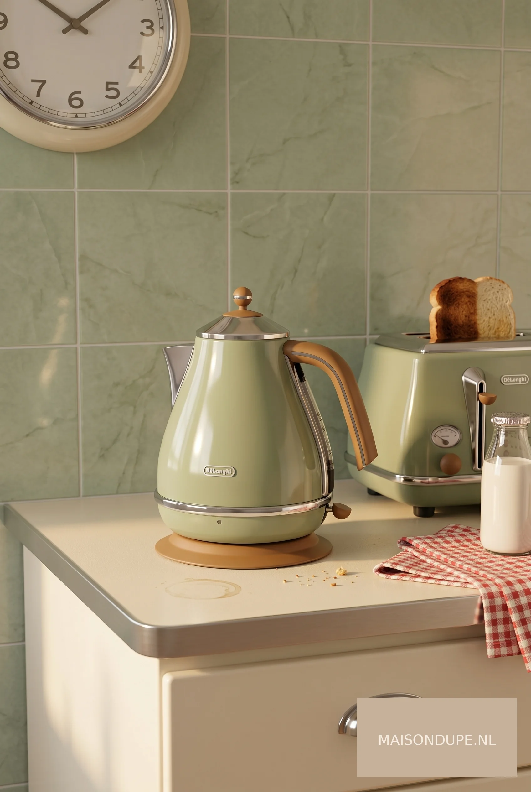 Groene De'Longhi Icona vintage waterkoker in jaren 50 keuken